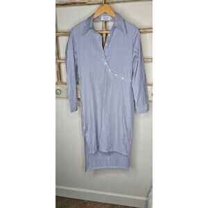 Matilda Navy & White Oxford Button Down High Low V-back Dress size 4